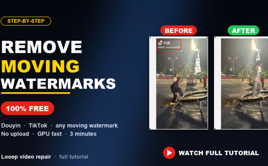Remove Moving Watermarks in 3 Minutes — AI Tool, No Upload (Looep Video Repair)